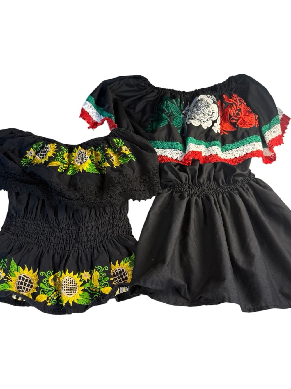 2 Traditional Mexican Campesino Mother Daughter Peasant Embroidered Top M‎ & XL